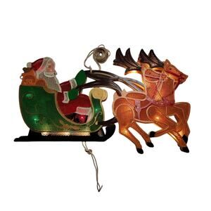 Vintage Lighted Wall Decor Hanging Santa Sleigh Reindeer Christmas Sign